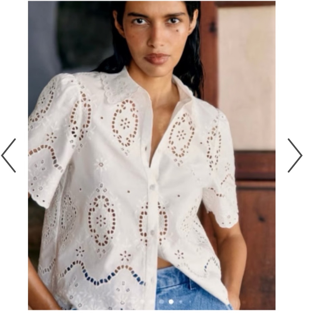 Sezane White Eyelet Button Down Shirt